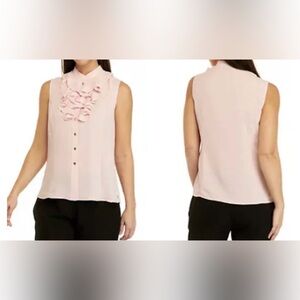 NWT Women's Kasper Sleeveless Ruffle Neck Top Pink Size 4 & 8 Petite